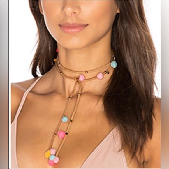 New ~ ETTIKA ~ Rainbow Pom Pom Choker REVOLVE - Picture 1 of 3